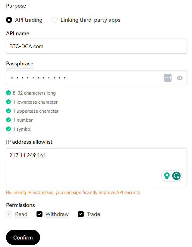Create an OKX API key