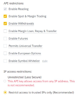 Binance API key setup