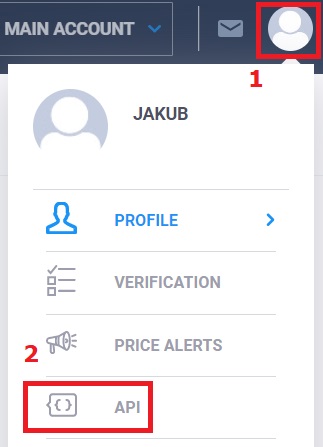 Coinmate API menu