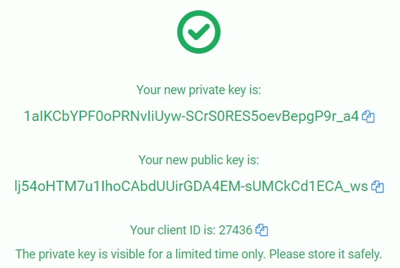 Copy Coinmate API key details